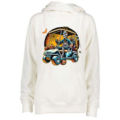Halloween Skeleton Golf Cart Golfer Womens Funnel Neck Pullover Hood