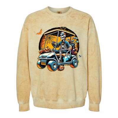 Halloween Skeleton Golf Cart Golfer Colorblast Crewneck Sweatshirt