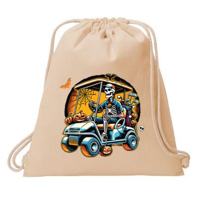 Halloween Skeleton Golf Cart Golfer Drawstring Bag