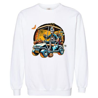 Halloween Skeleton Golf Cart Golfer Garment-Dyed Sweatshirt