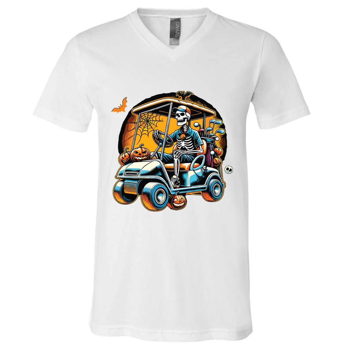 Halloween Skeleton Golf Cart Golfer V-Neck T-Shirt