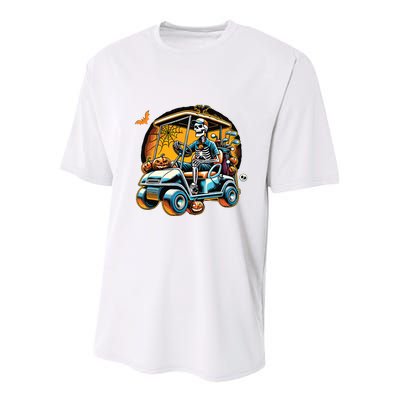 Halloween Skeleton Golf Cart Golfer Youth Performance Sprint T-Shirt