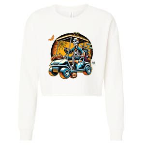 Halloween Skeleton Golf Cart Golfer Cropped Pullover Crew