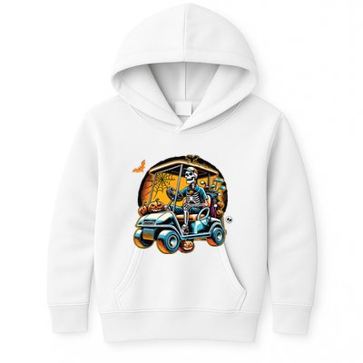 Halloween Skeleton Golf Cart Golfer Kids Hoodie