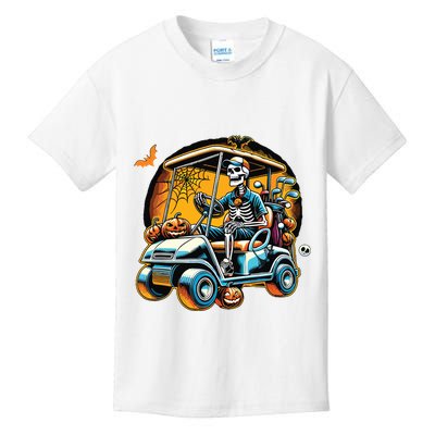 Halloween Skeleton Golf Cart Golfer Kids T-Shirt