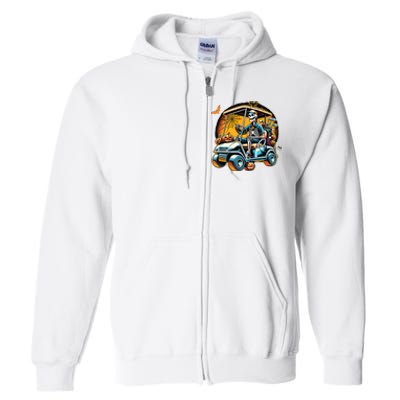 Halloween Skeleton Golf Cart Golfer Full Zip Hoodie