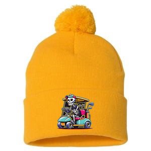 Halloween Skeleton Golf Cart Golfer Pom Pom 12in Knit Beanie