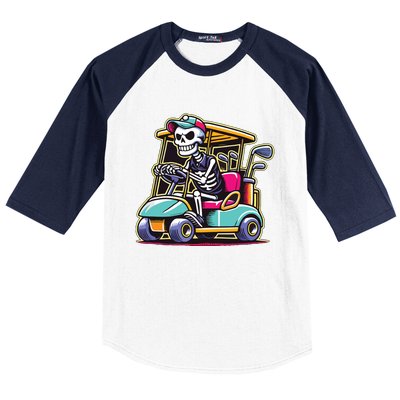 Halloween Skeleton Golf Cart Golfer Baseball Sleeve Shirt