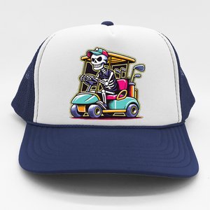 Halloween Skeleton Golf Cart Golfer Trucker Hat