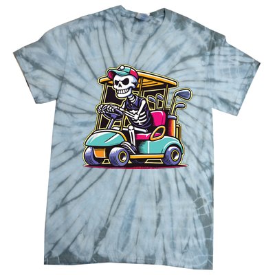 Halloween Skeleton Golf Cart Golfer Tie-Dye T-Shirt