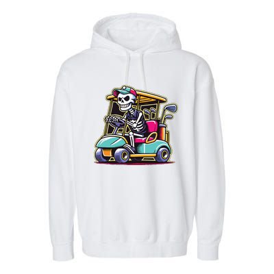 Halloween Skeleton Golf Cart Golfer Garment-Dyed Fleece Hoodie