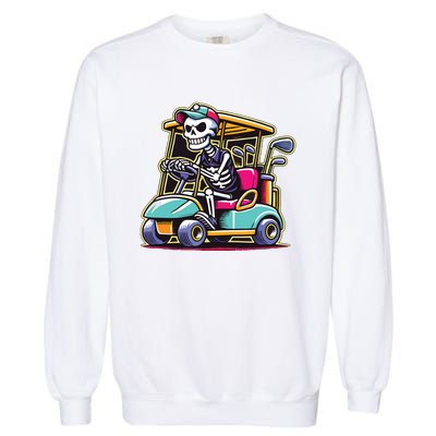 Halloween Skeleton Golf Cart Golfer Garment-Dyed Sweatshirt