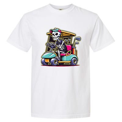 Halloween Skeleton Golf Cart Golfer Garment-Dyed Heavyweight T-Shirt