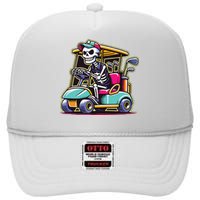 Halloween Skeleton Golf Cart Golfer High Crown Mesh Back Trucker Hat