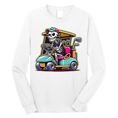 Halloween Skeleton Golf Cart Golfer Long Sleeve Shirt