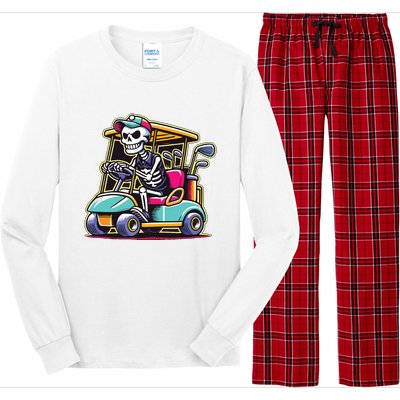 Halloween Skeleton Golf Cart Golfer Long Sleeve Pajama Set