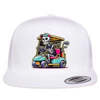 Halloween Skeleton Golf Cart Golfer Flat Bill Trucker Hat