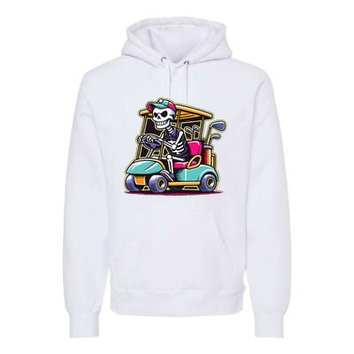 Halloween Skeleton Golf Cart Golfer Premium Hoodie