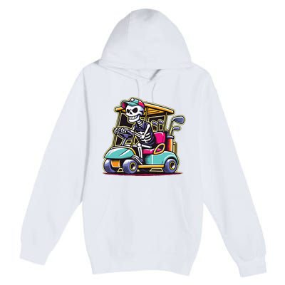 Halloween Skeleton Golf Cart Golfer Premium Pullover Hoodie