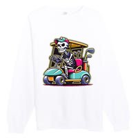 Halloween Skeleton Golf Cart Golfer Premium Crewneck Sweatshirt