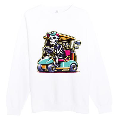 Halloween Skeleton Golf Cart Golfer Premium Crewneck Sweatshirt