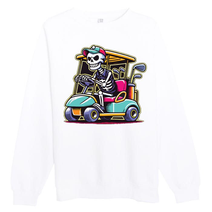 Halloween Skeleton Golf Cart Golfer Premium Crewneck Sweatshirt