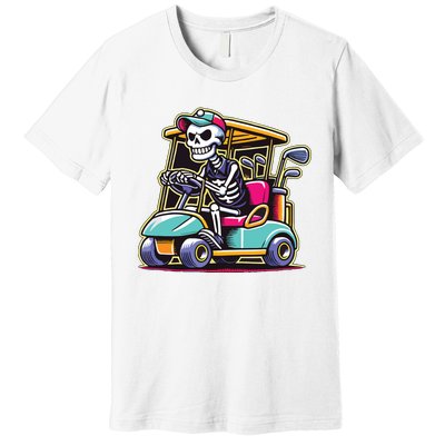 Halloween Skeleton Golf Cart Golfer Premium T-Shirt