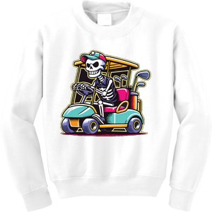 Halloween Skeleton Golf Cart Golfer Kids Sweatshirt