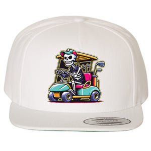 Halloween Skeleton Golf Cart Golfer Wool Snapback Cap