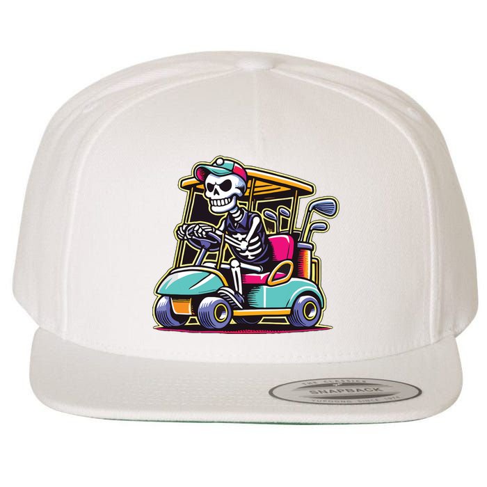 Halloween Skeleton Golf Cart Golfer Wool Snapback Cap