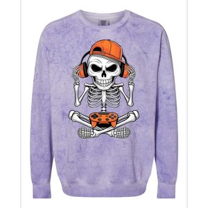 Halloween Skeleton Gamer Video Gaming Colorblast Crewneck Sweatshirt