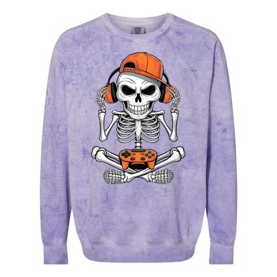 Halloween Skeleton Gamer Video Gaming Colorblast Crewneck Sweatshirt