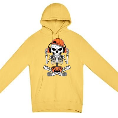 Halloween Skeleton Gamer Video Gaming Premium Pullover Hoodie