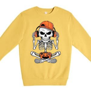 Halloween Skeleton Gamer Video Gaming Premium Crewneck Sweatshirt