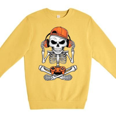 Halloween Skeleton Gamer Video Gaming Premium Crewneck Sweatshirt