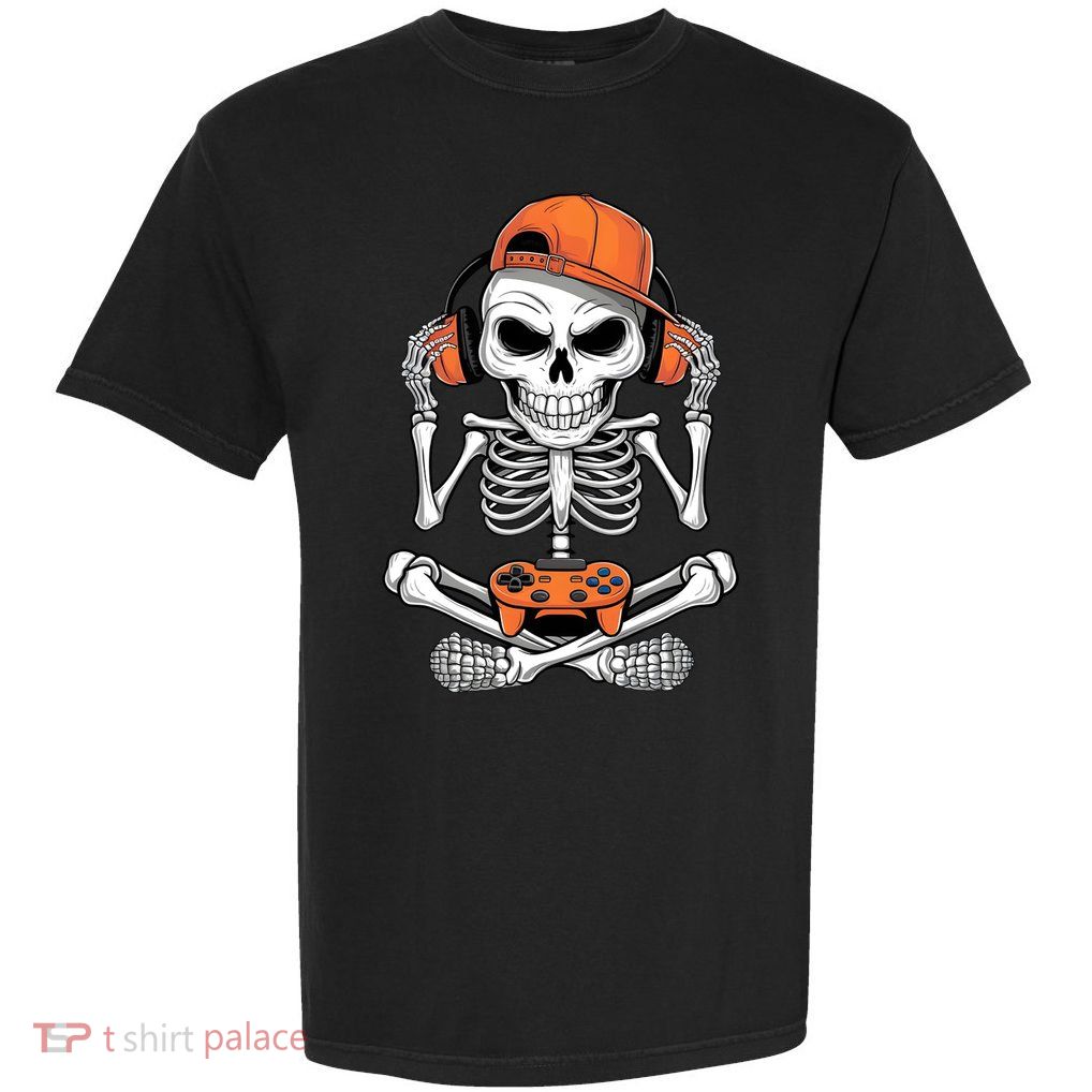 Halloween Skeleton Gamer Video Gaming Garment-Dyed Heavyweight T-Shirt