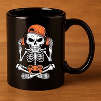 Halloween Skeleton Gamer Video Gaming 11oz C Handle Ceramic Mug
