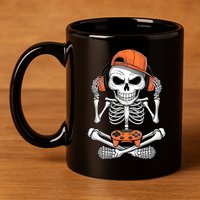 Halloween Skeleton Gamer Video Gaming 11oz C Handle Ceramic Mug