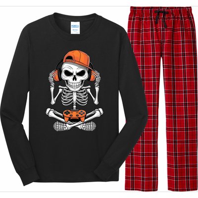 Halloween Skeleton Gamer Video Gaming Long Sleeve Pajama Set