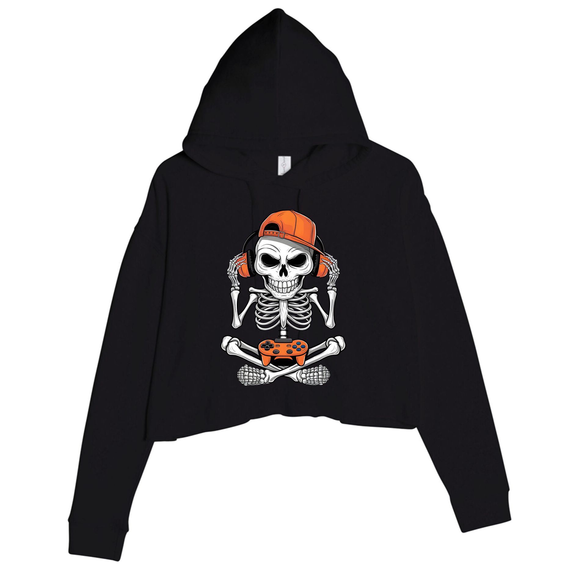 Halloween Skeleton Gamer Video Gaming Crop Fleece Hoodie