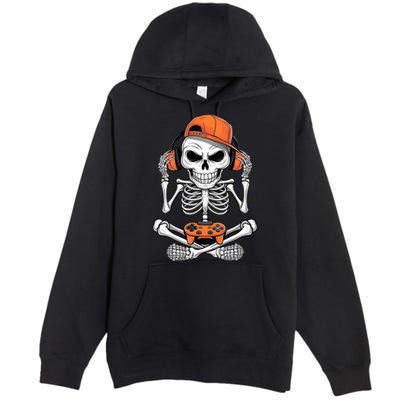 Halloween Skeleton Gamer Video Gaming Premium Pullover Hoodie