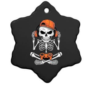 Halloween Skeleton Gamer Video Gaming Ceramic Star Ornament