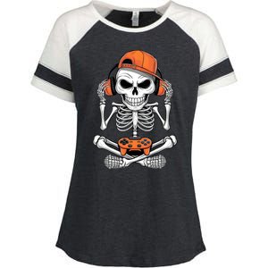 Halloween Skeleton Gamer Video Gaming Enza Ladies Jersey Colorblock Tee