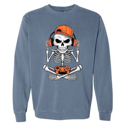 Halloween Skeleton Gamer Video Gaming Garment-Dyed Sweatshirt