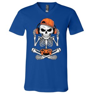 Halloween Skeleton Gamer Video Gaming V-Neck T-Shirt