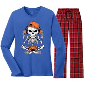 Halloween Skeleton Gamer Video Gaming Women's Long Sleeve Flannel Pajama Set 