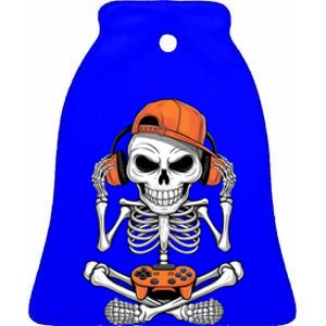 Halloween Skeleton Gamer Video Gaming Ceramic Bell Ornament