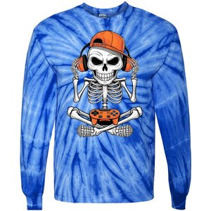 Halloween Skeleton Gamer Video Gaming Tie-Dye Long Sleeve Shirt