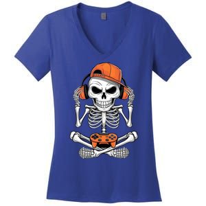 Halloween Skeleton Gamer Video Gaming Women's V-Neck T-Shirt