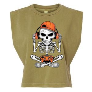 Halloween Skeleton Gamer Video Gaming Garment-Dyed Women's Muscle Tee